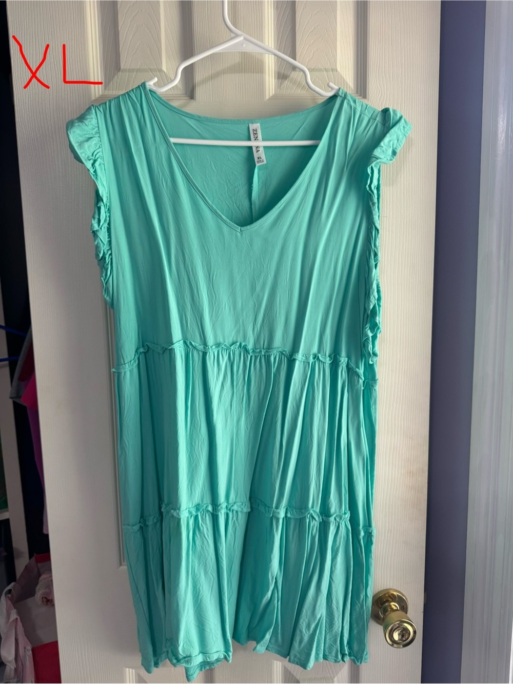Zenana Outfitters Mint Aqua Tiered V-Neck Tunic